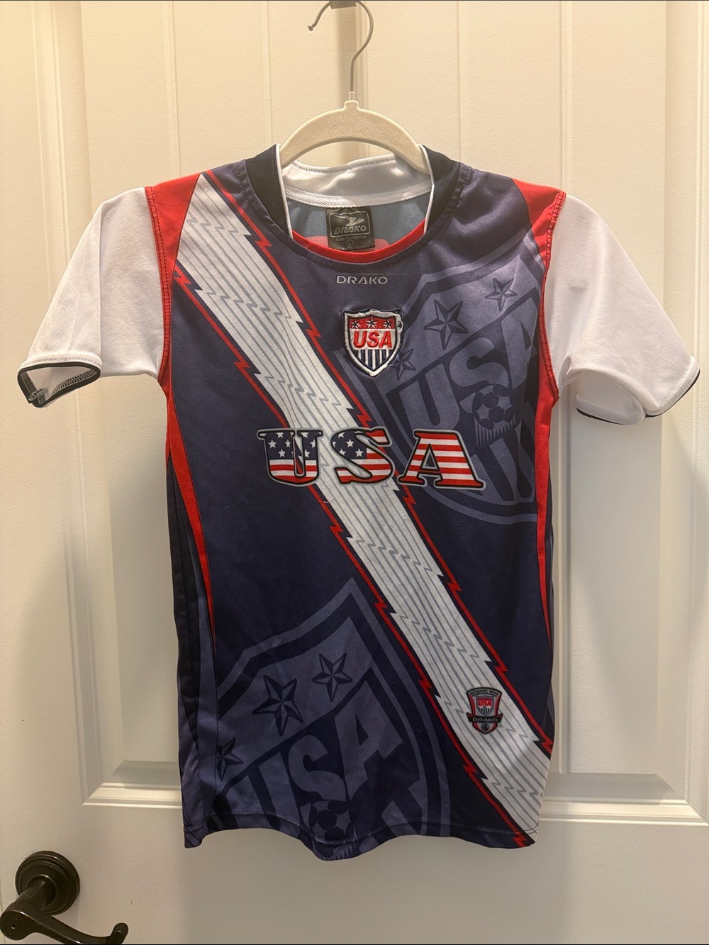 Drako Kids USA Athletic Shirt in Navy, Red & White (L)